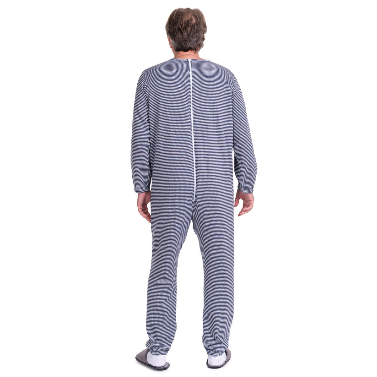 Ferrucci Comfort adaptive winter onesie with back and inseam zippers, designed for warmth and easy dressing.