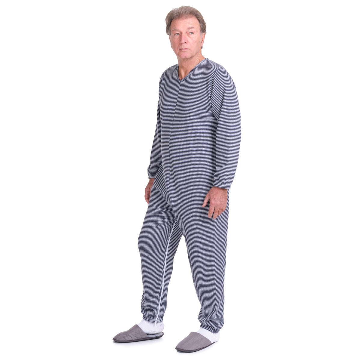 Ferrucci Comfort adaptive winter onesie with back and inseam zippers, cozy insulated design for cold weather.