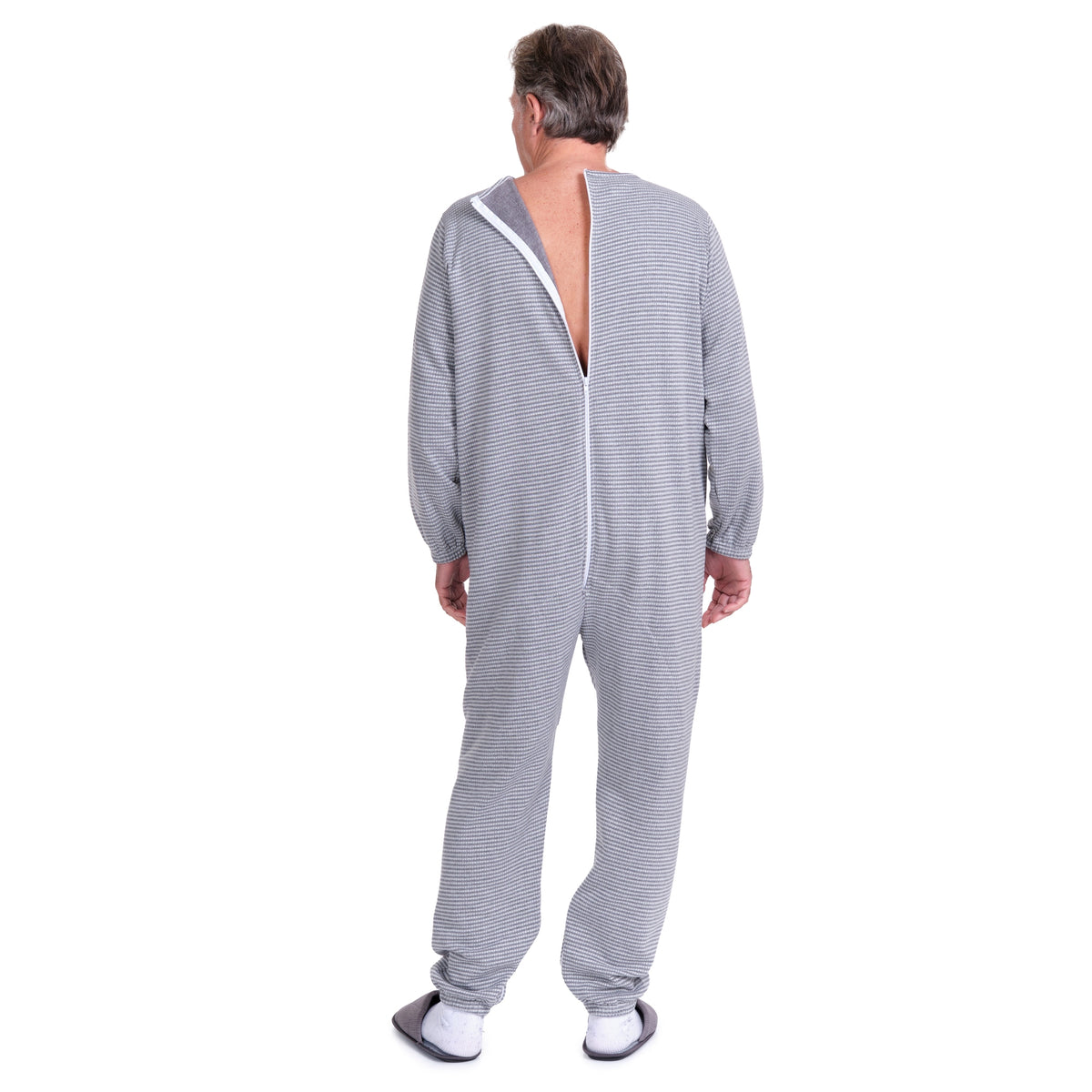 Ferrucci Comfort adaptive winter onesie with back and inseam zippers, cozy insulated design for cold weather comfort.