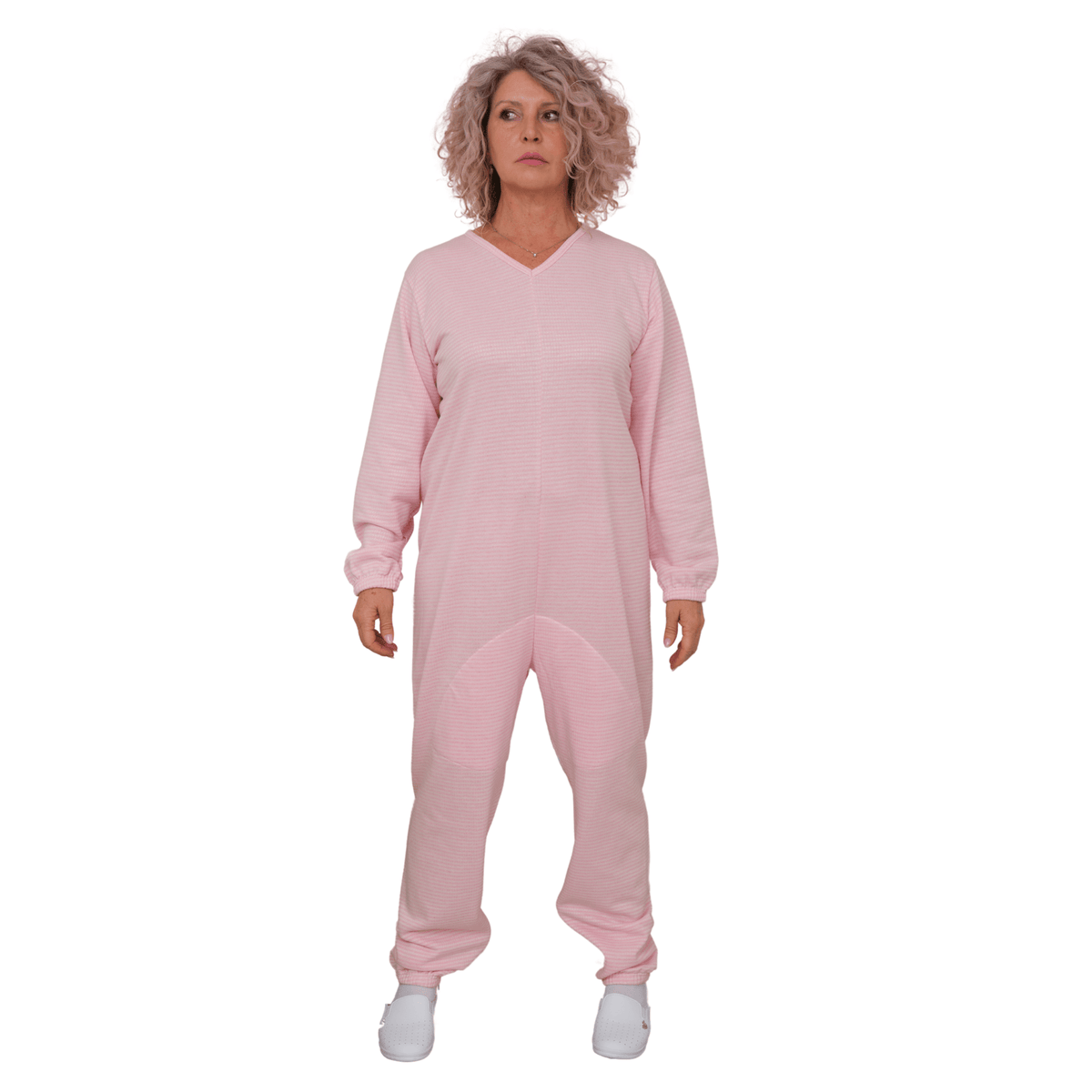 Ferrucci Comfort adaptive winter onesie with back and inseam zippers, featuring a warm, insulated design for cold weather comfort.