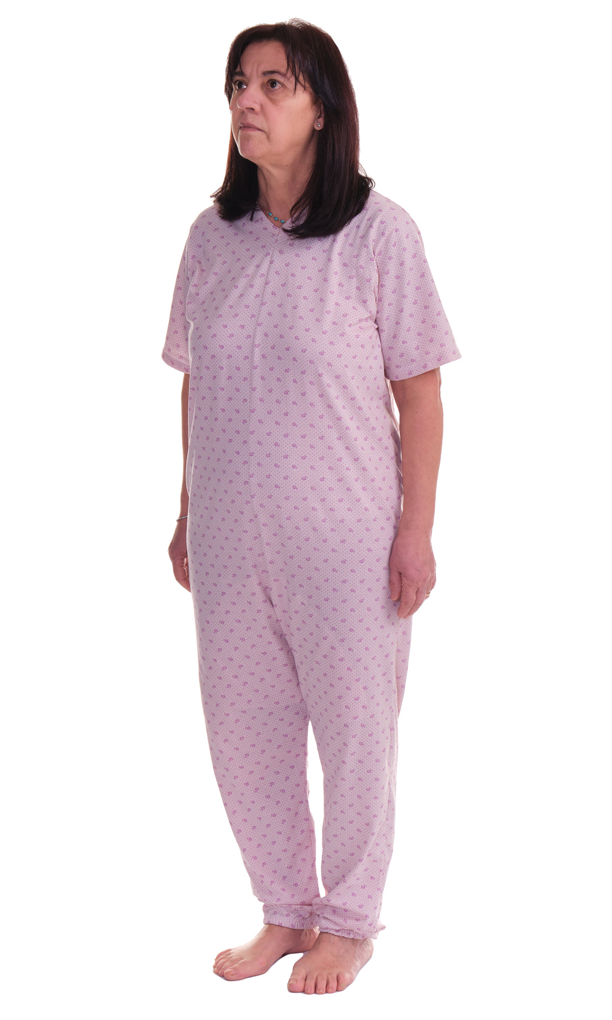 Pink Ferrucci Comfort sanitary pyjamas onesie with long sleeves, trousers, back closure, made of cotton and polyester.