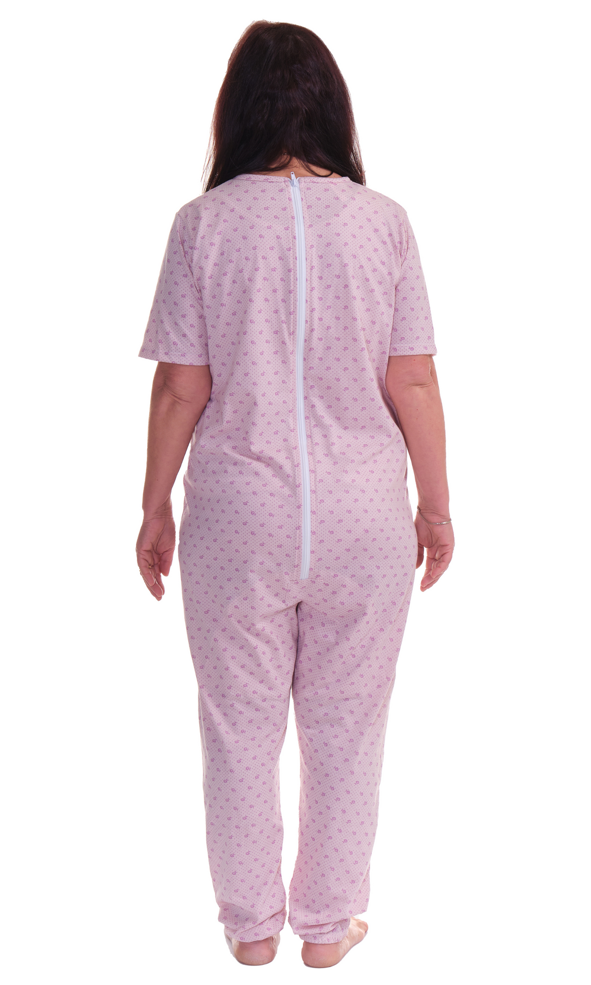 Pink Ferrucci Comfort sanitary pyjamas onesie jumpsuit with long sleeves, long trousers, back closure, made of cotton and polyester.