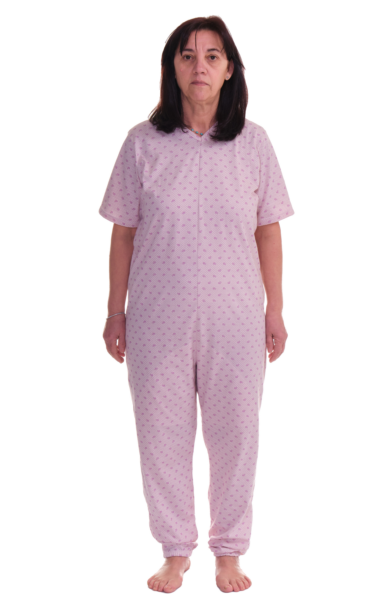Pink Ferrucci Comfort sanitary pyjamas onesie jumpsuit with long sleeves, trousers, back closure, made of cotton and polyester.