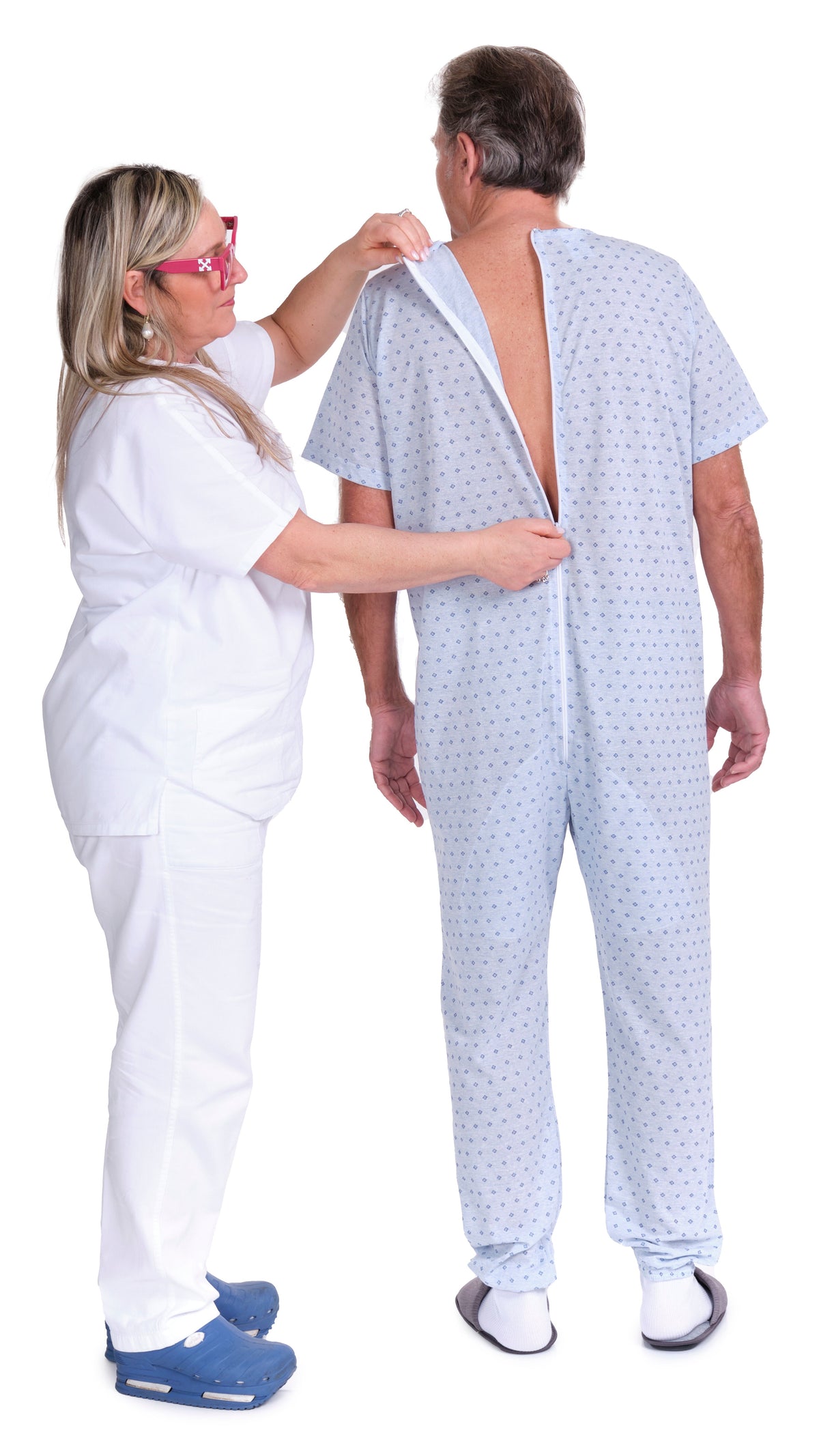 Pink Ferrucci Comfort sanitary pyjamas onesie with long sleeves, long trousers, back closure, made of cotton and polyester.
