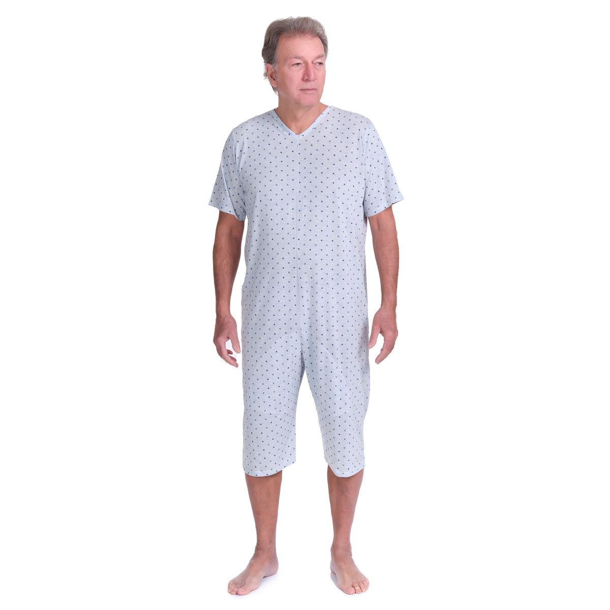 Pink short-sleeved pyjamas and shorts set by Ferrucci Comfort with a back zip, made from cotton-polyester blend.