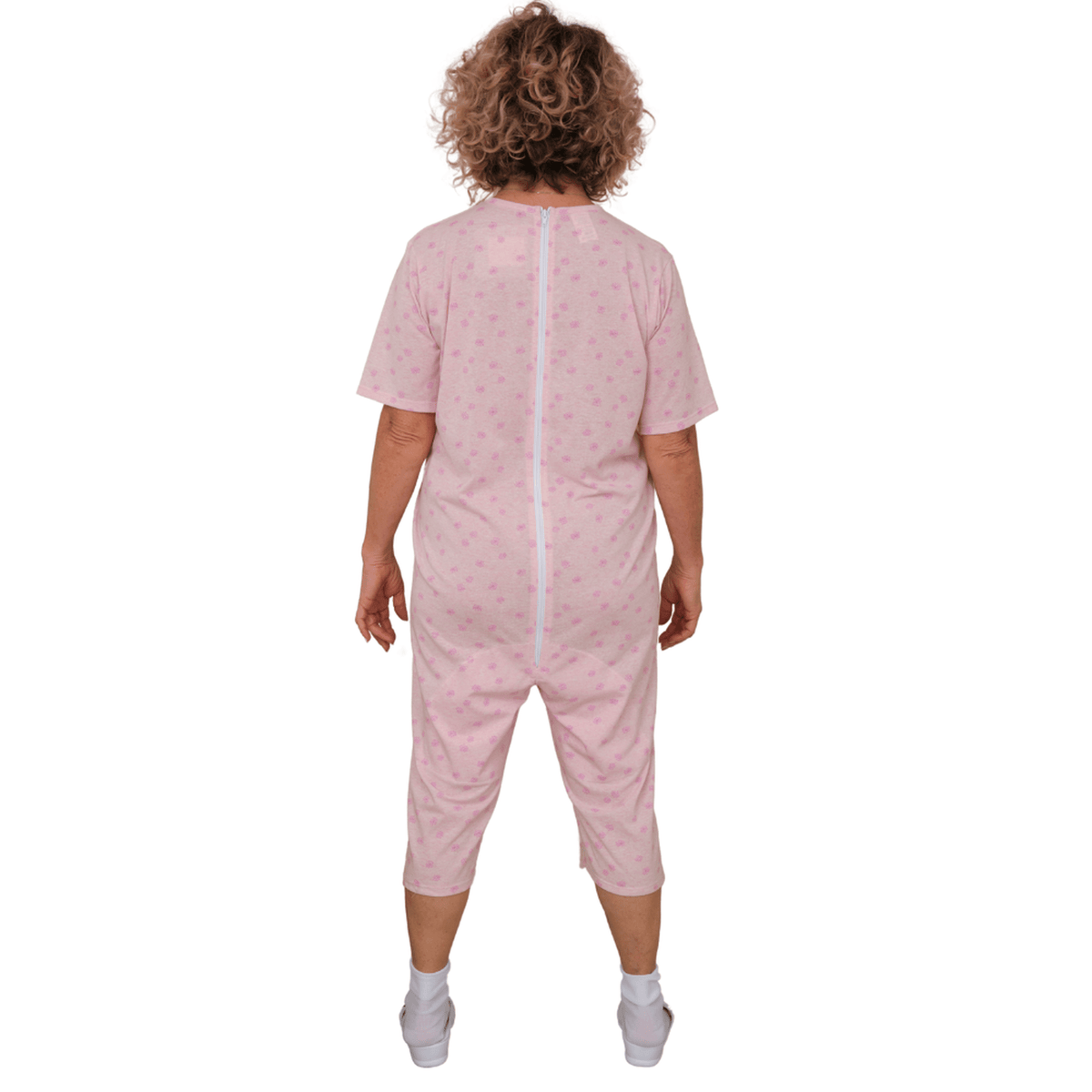Pink short-sleeved pyjamas and shorts set by Ferrucci Comfort with back zip, made of cotton-polyester blend.