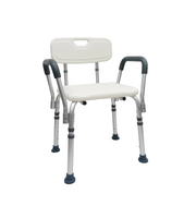 Ferrucci Comfort adjustable shower chair with removable backrest and armrests, featuring ergonomic design and non-slip legs.