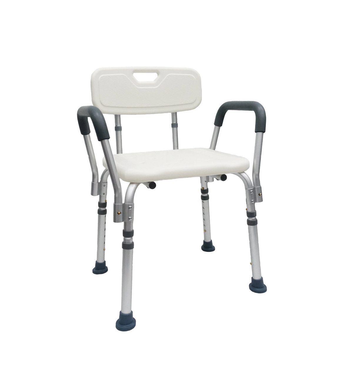 Ferrucci Comfort adjustable shower chair with removable backrest and armrests, featuring ergonomic design and non-slip legs.