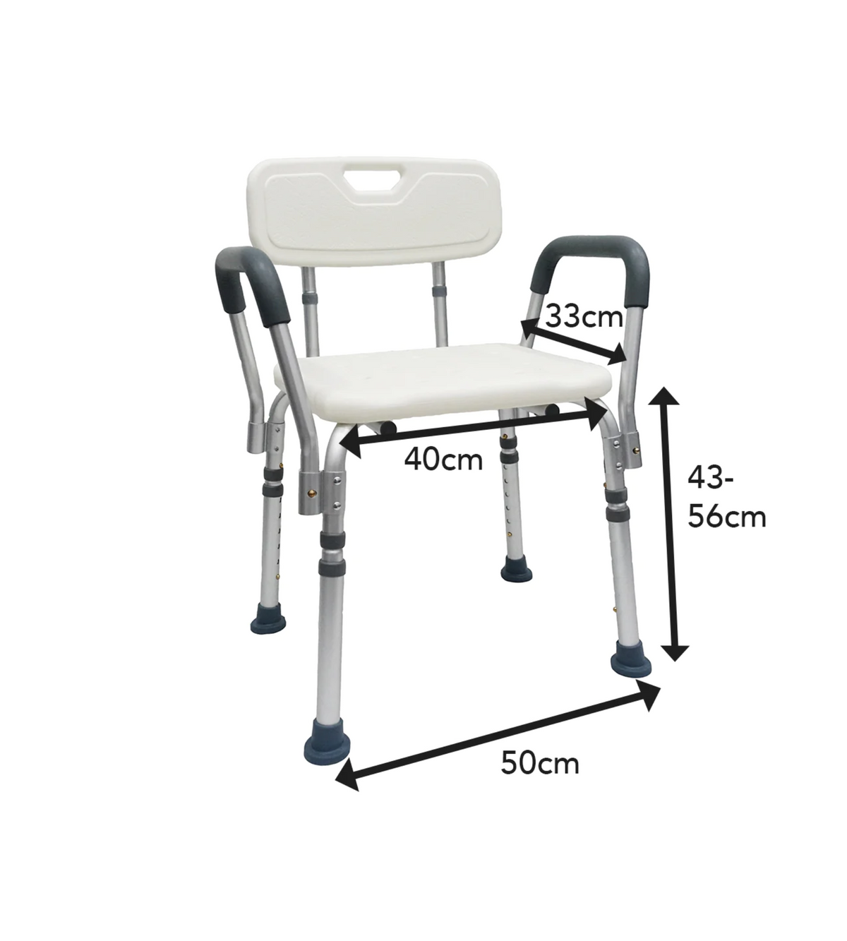 Ferrucci Comfort adjustable shower chair with removable backrest and armrests, featuring ergonomic design and non-slip surface.
