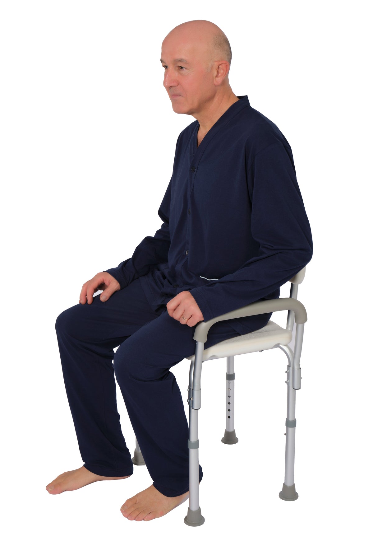 Ferrucci Comfort adjustable shower chair with removable backrest and armrests, featuring non-slip legs and ergonomic design.