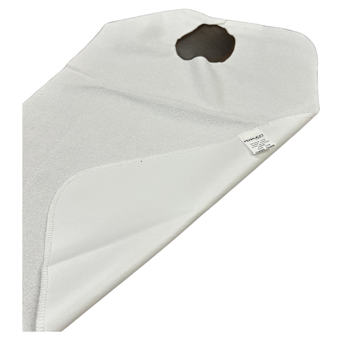 Adult bib by Ferrucci Comfort, Model 9043, with cotton terry front, waterproof backing, and velcro closure for easy wear.