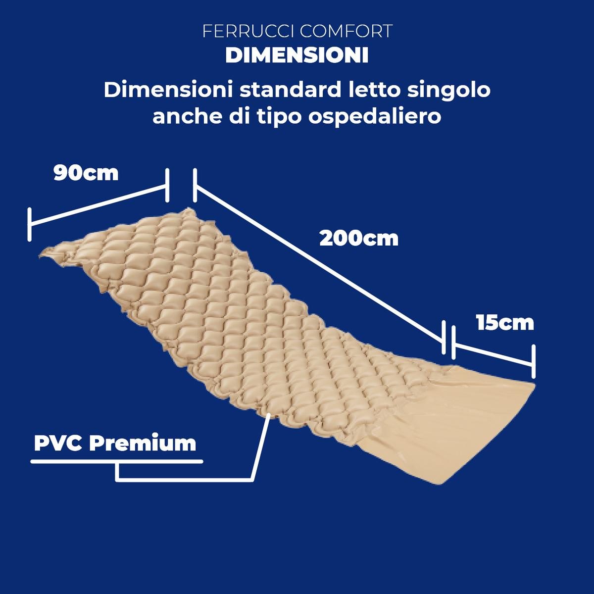 Ferrucci Comfort anti-bedsore airflow mattress with alternating cycle compressor, Class I medical device for pressure relief and comfort.