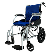 Ferrucci Comfort compact transit wheelchair with narrow design, 45cm seat width, lightweight frame, suitable for indoor and tight spaces.