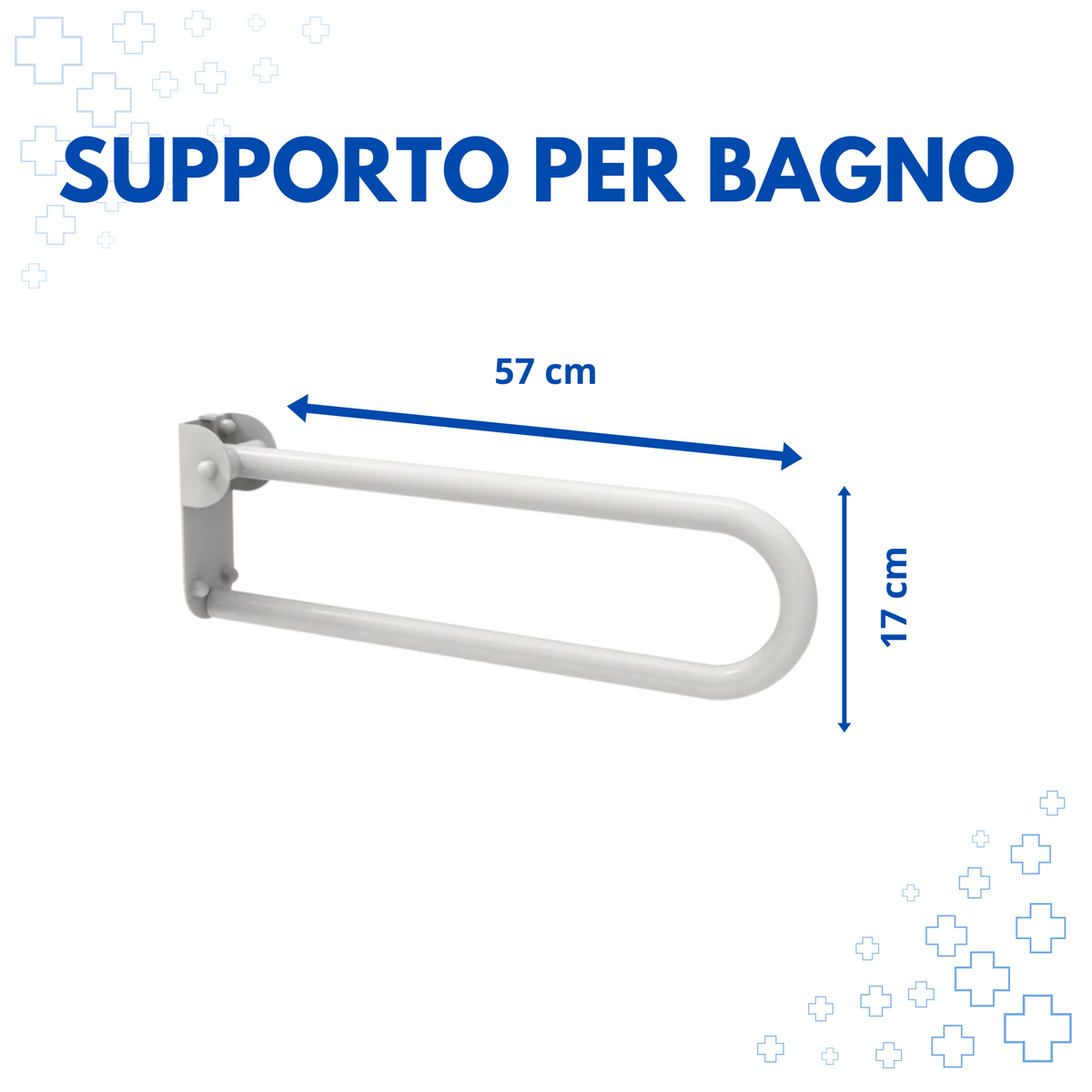 Foldable 57 cm stainless steel bathroom grab bar by Ferrucci Comfort, wall-mounted safety support for bathroom safety and mobility.