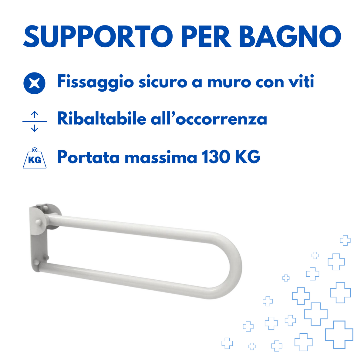 Foldable 57 cm stainless steel bathroom grab bar by Ferrucci Comfort, wall-mounted safety support for bathroom safety.