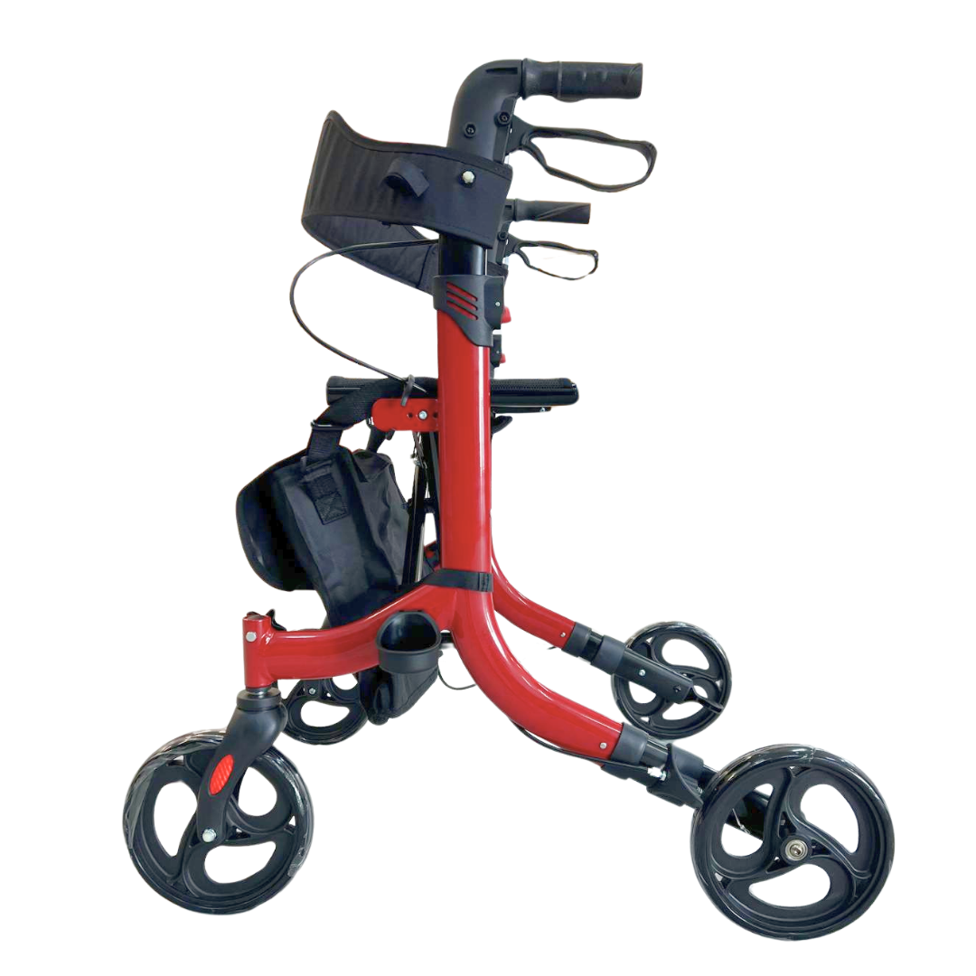 Foldable Ferrucci Comfort VITAWALK PRO rollator walker with brakes, seat, storage basket, and four wheels, lightweight aluminum frame.