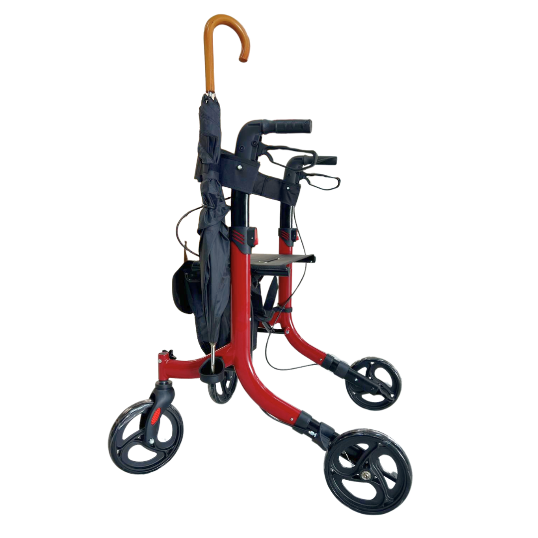 Ferrucci Comfort VITAWALK PRO foldable rollator walker with brakes, seat, storage basket, and four wheels, lightweight aluminum design.