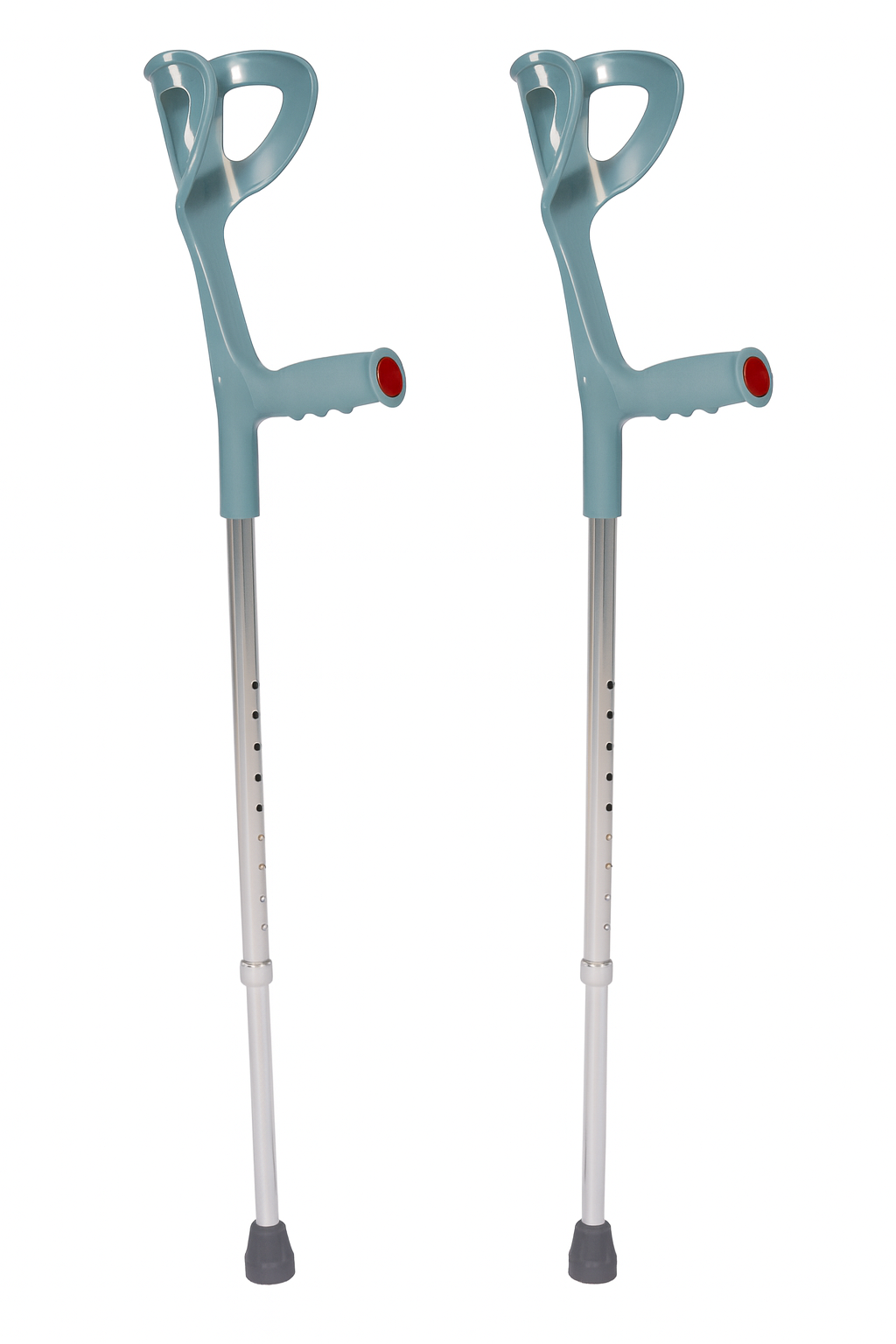 Pair of Ferrucci Comfort aluminum forearm crutches with shock absorber for adjustable, comfortable mobility support.