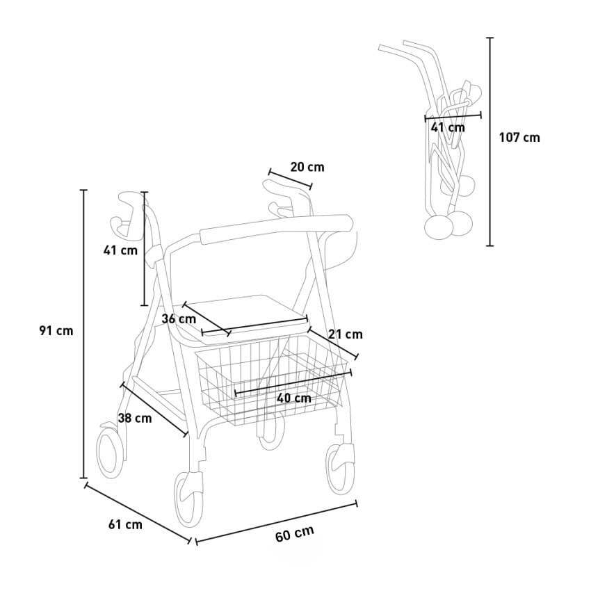 Ferrucci Comfort aluminum alloy rollator for seniors with foldable design, brakes, storage bag, and 120 kg capacity.