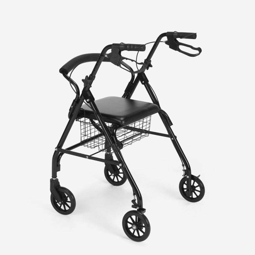 Ferrucci Comfort foldable aluminum alloy rollator for seniors with brakes, storage bag, and 120 kg capacity.