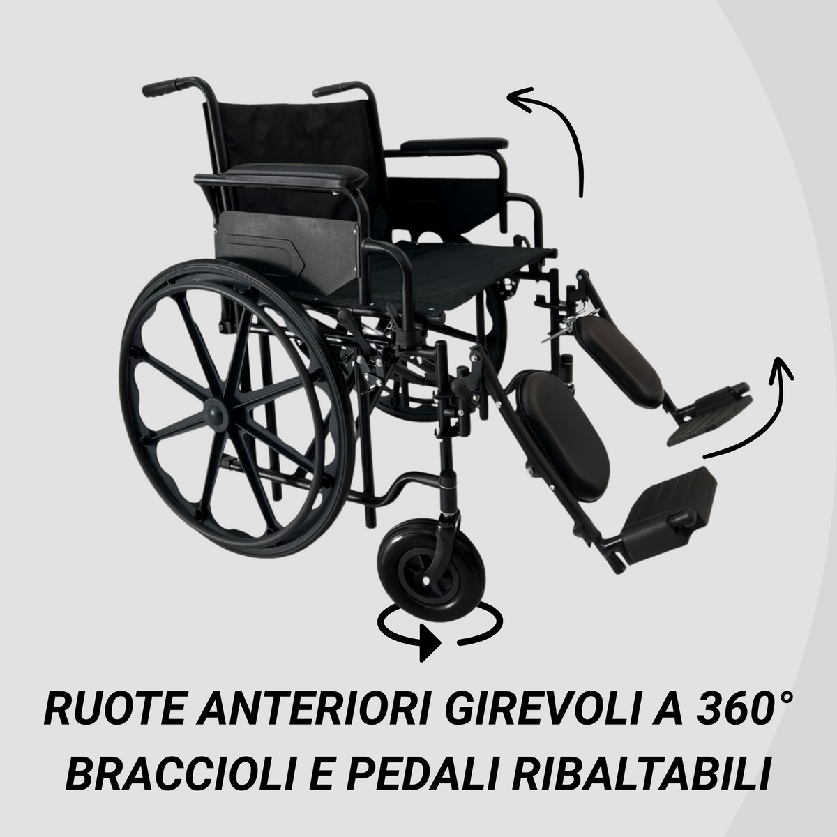 Ferrucci Comfort wide seat bariatric wheelchair with foldable frame, removable armrests, ergonomic design, suitable for up to 150kg.