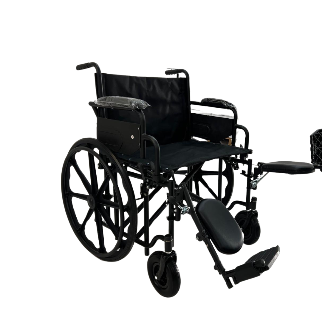 Ferrucci Comfort wide seat bariatric wheelchair with foldable frame, removable armrests, ergonomic design, supports up to 150kg.