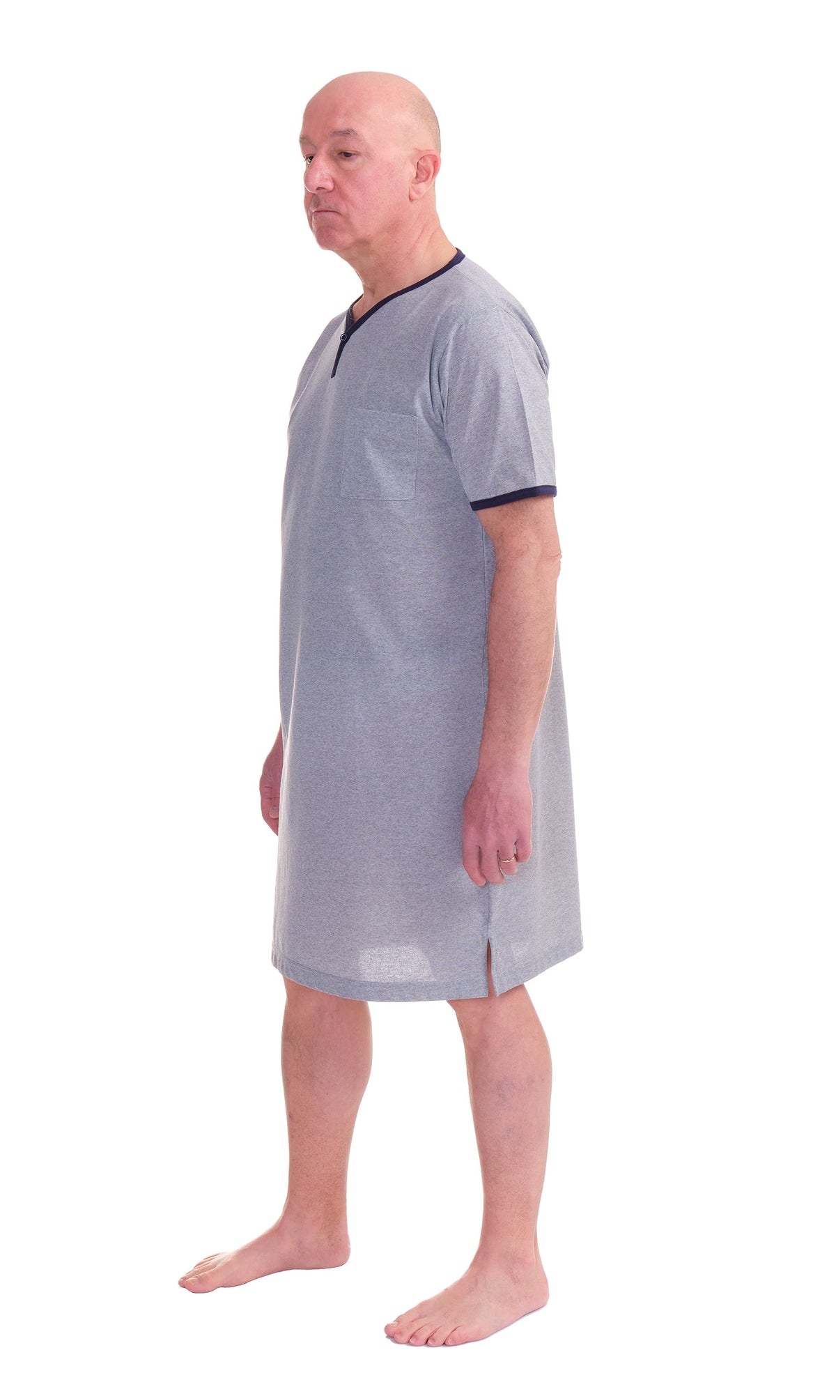 Comfortable men's short sleeve V-neck nightshirt by Ferrucci Comfort, shown in a relaxed fit with soft fabric and V-neck design.