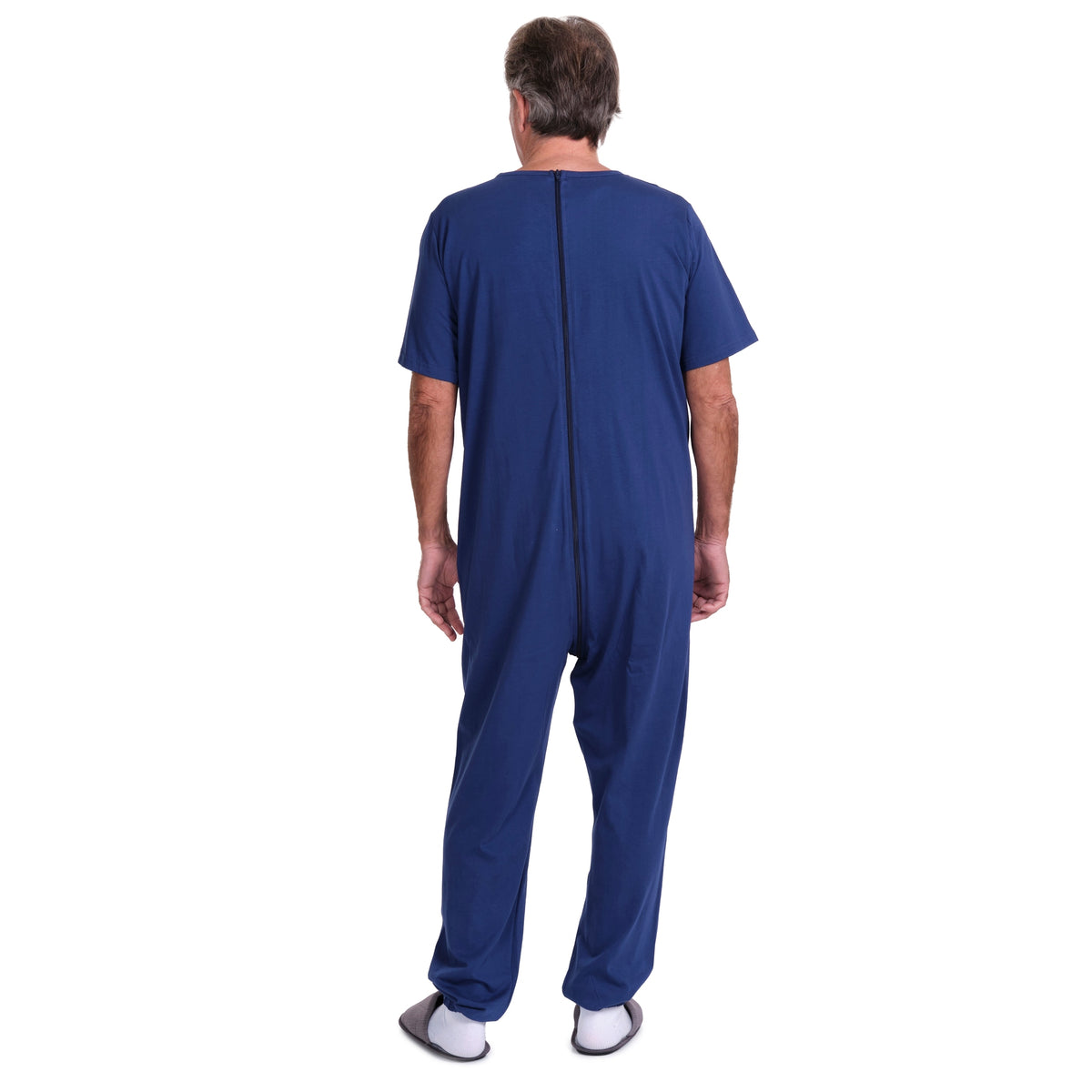 Ferrucci Comfort short-sleeved medical pyjamas and long trousers in blue, comfortable sleepwear for healthcare settings.