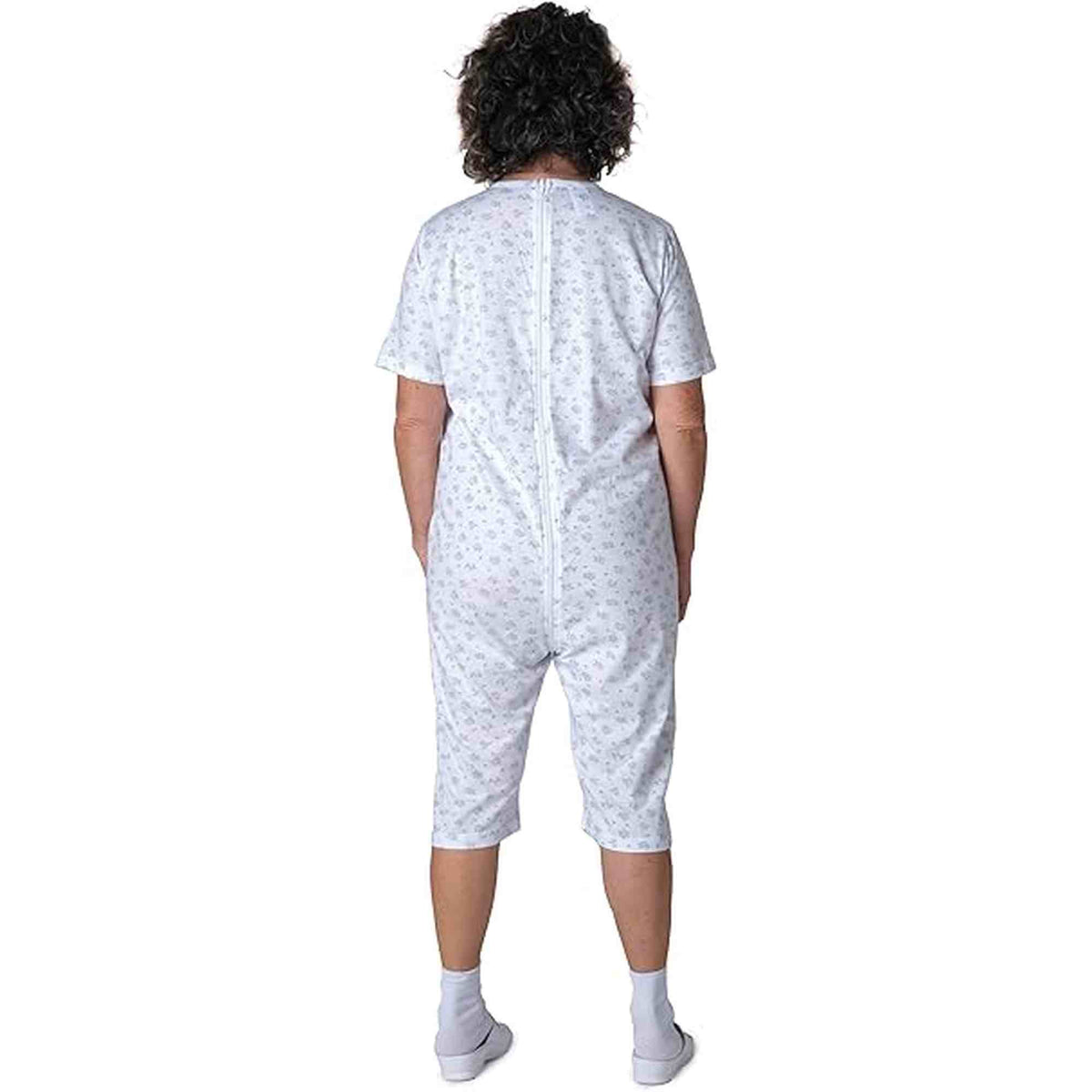 Ferrucci Comfort adaptive short sleeve back-zip jumpsuit for elderly care, 100% cotton incontinence and dementia pyjama for women.
