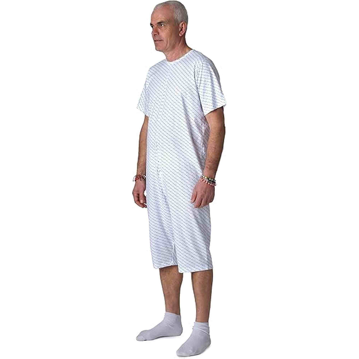 Ferrucci Comfort adaptive back-zip short sleeve cotton jumpsuit for elderly care, featuring easy access for incontinence and dementia patients.