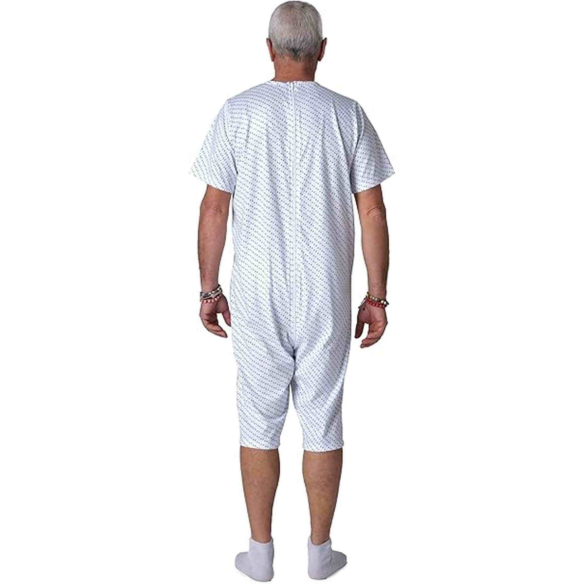 Ferrucci Comfort adaptive short sleeve jumpsuit with back zipper, 100% cotton elderly care pyjama for incontinence and dementia patients.