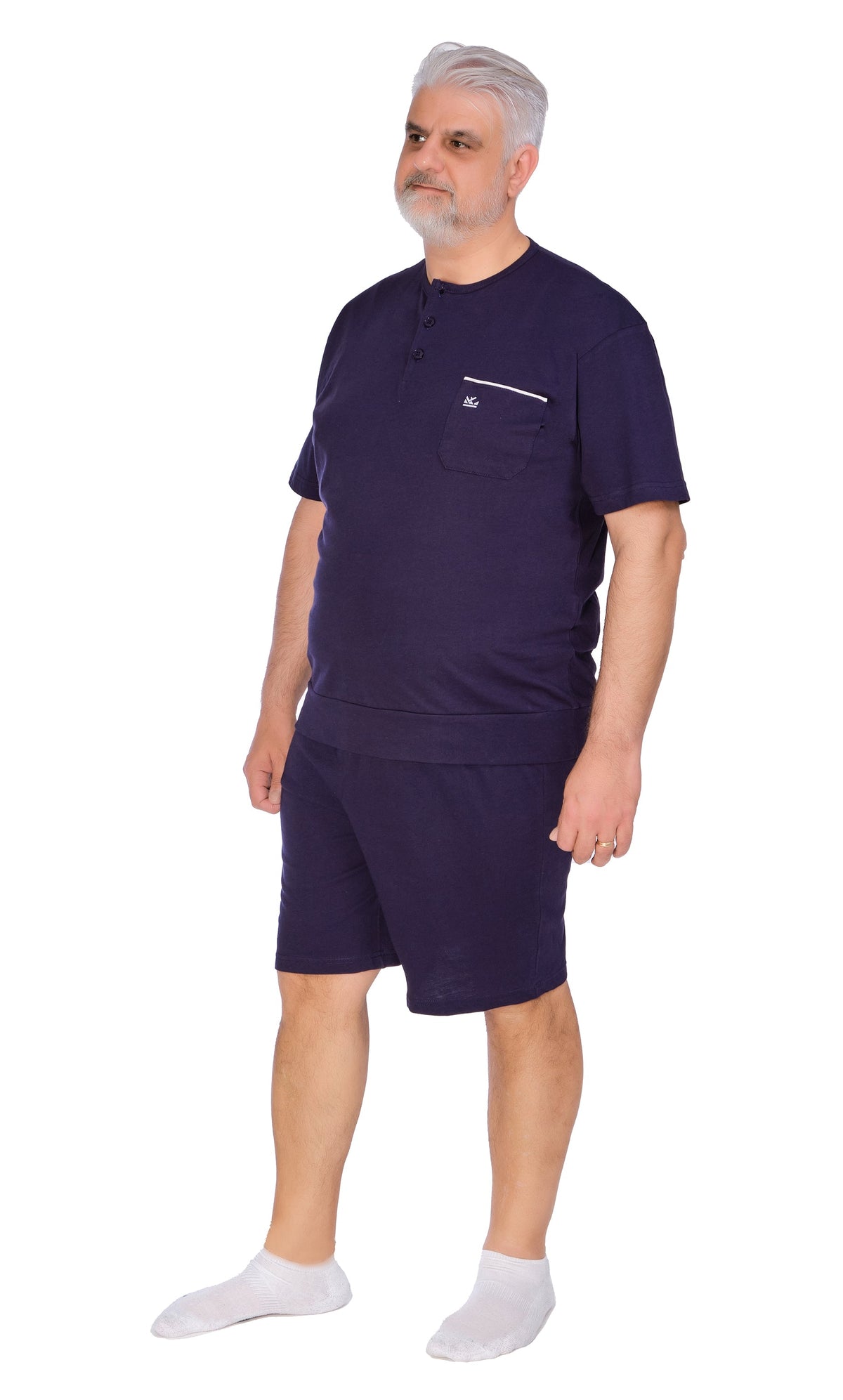 Plus size men's short sleeve and shorts pajamas by Ferrucci Comfort in midnight blue, made of 100% cotton jersey, model 9077.