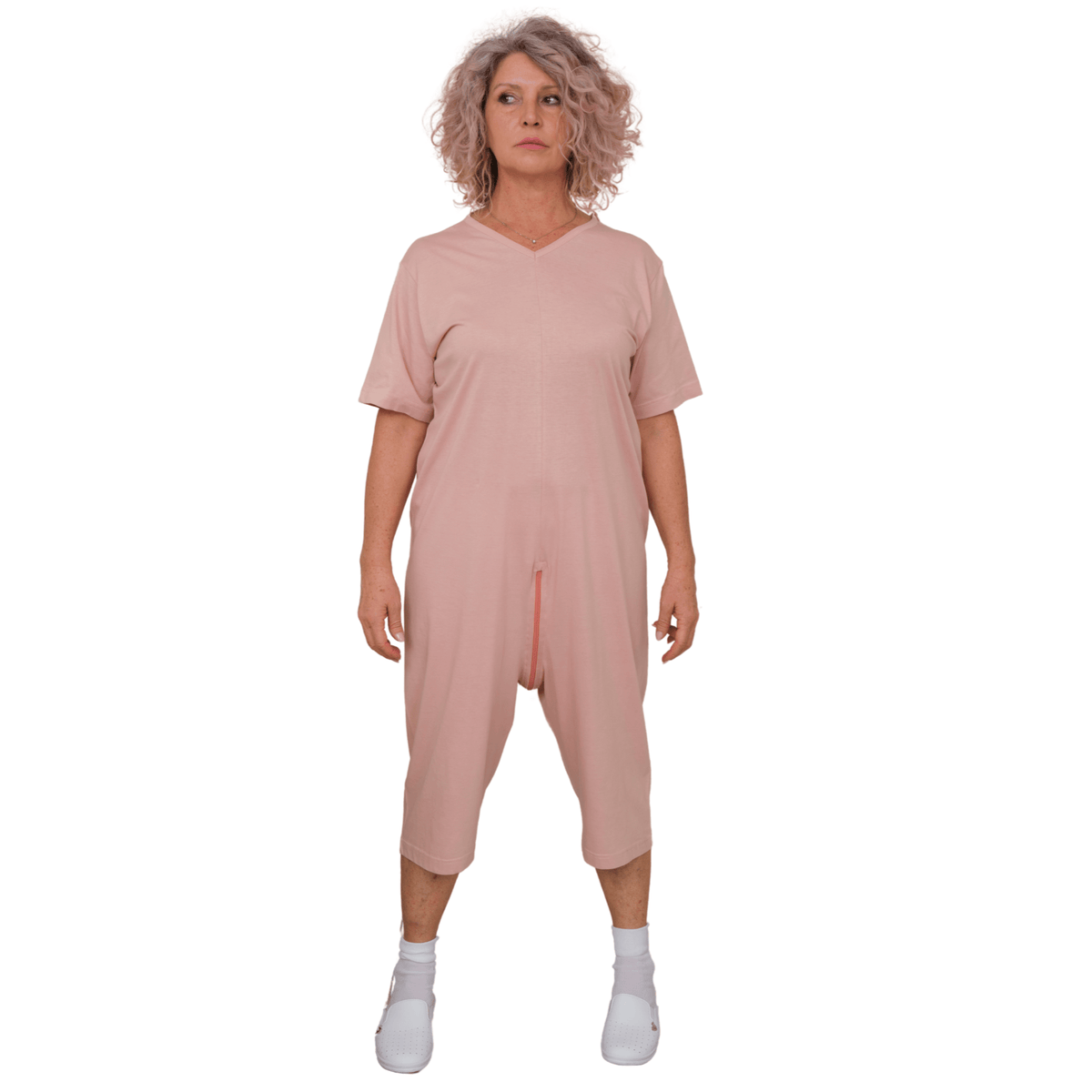 Blue Ferrucci Comfort geriatric pyjamas with back closure, adaptive clothing for Alzheimer's and dementia patients, front view.