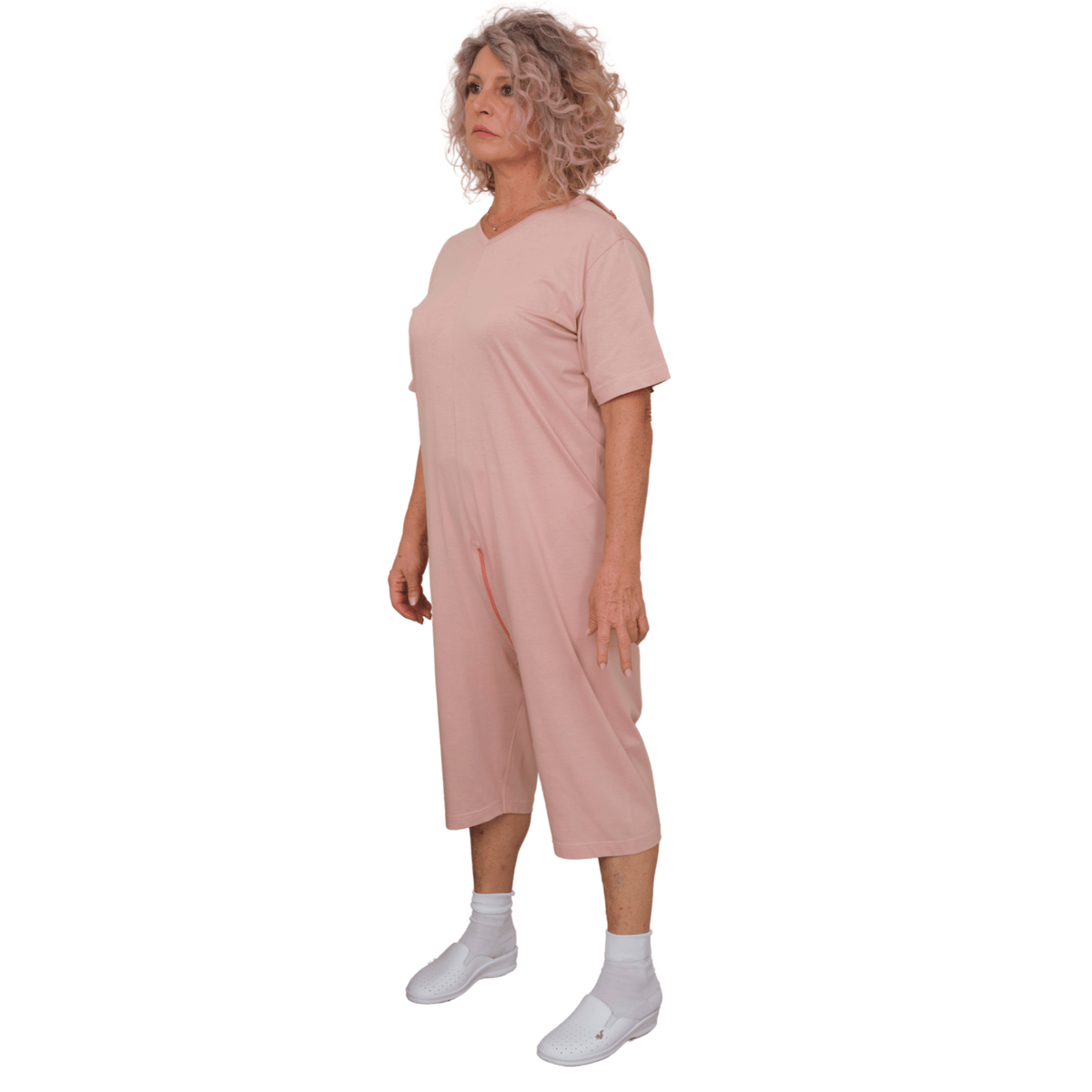 Blue Ferrucci Comfort geriatric pyjamas with back closure, adaptive clothing for Alzheimer's and dementia patients.