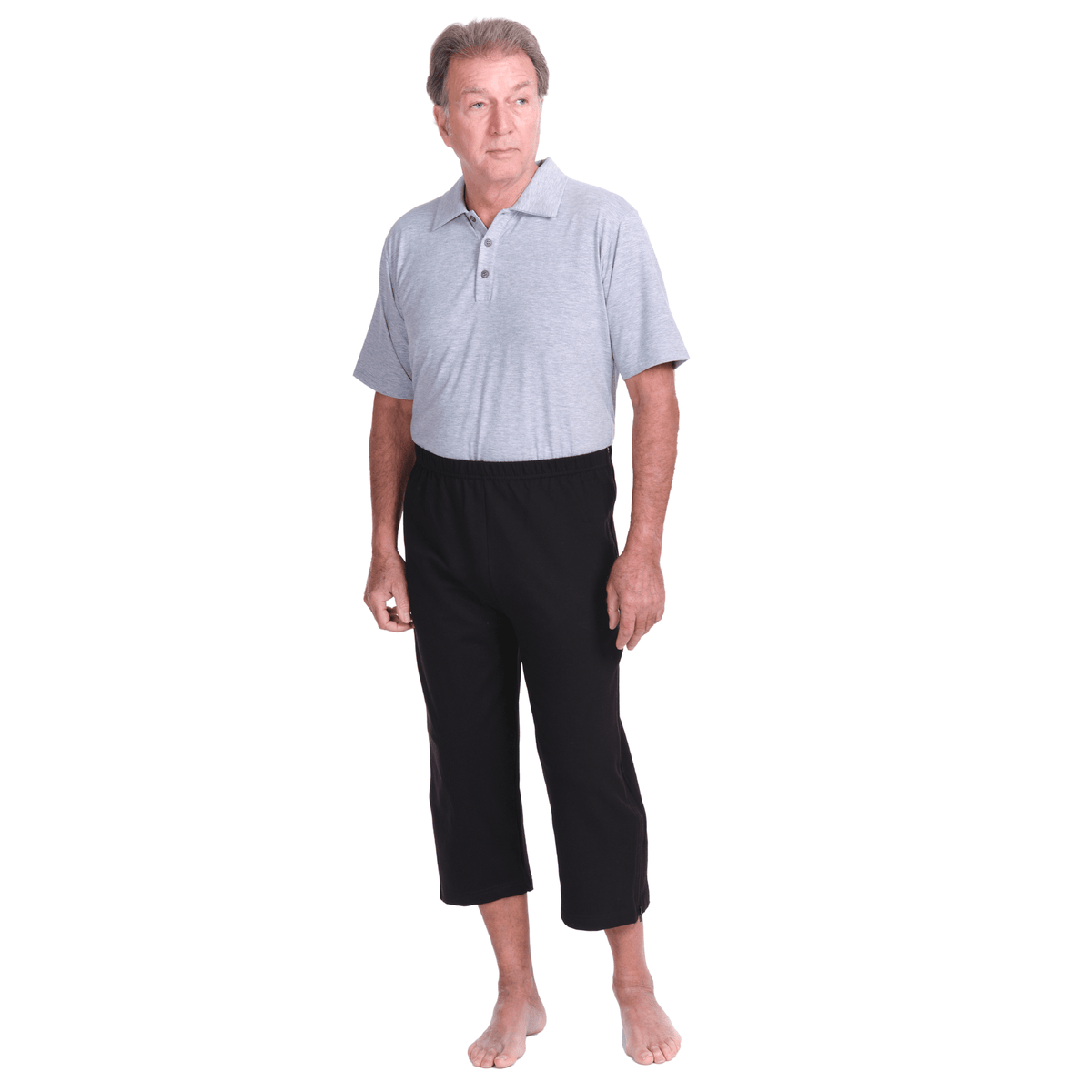 Gray Ferrucci Comfort Rehabilitation 3/4 pants with full side zipper opening, adaptive trousers for therapy and recovery.