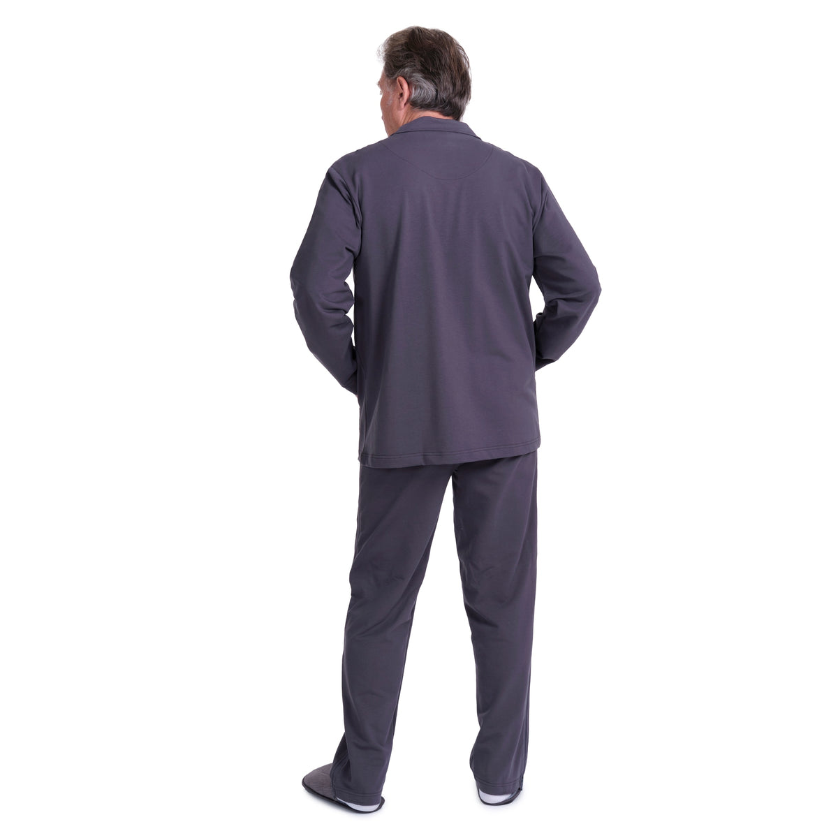 Gray Ferrucci Comfort Melodia rehabilitation tracksuit with side opening, designed for exercise and recovery.