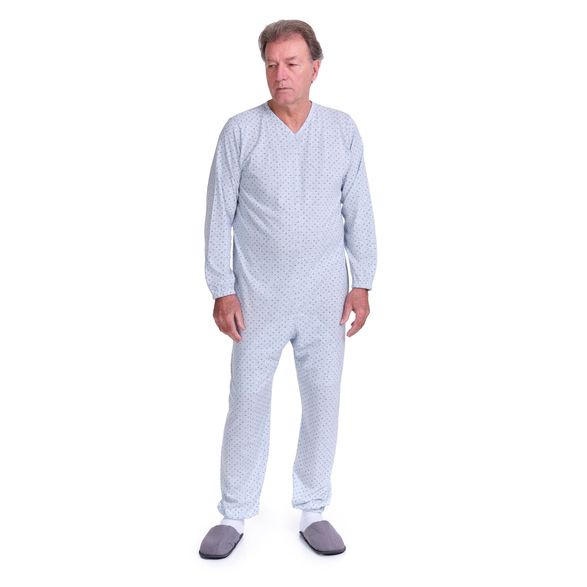 Light blue Ferrucci Comfort anti-strip jumpsuit pyjamas with short sleeves and long trousers, made of cotton and polyester.