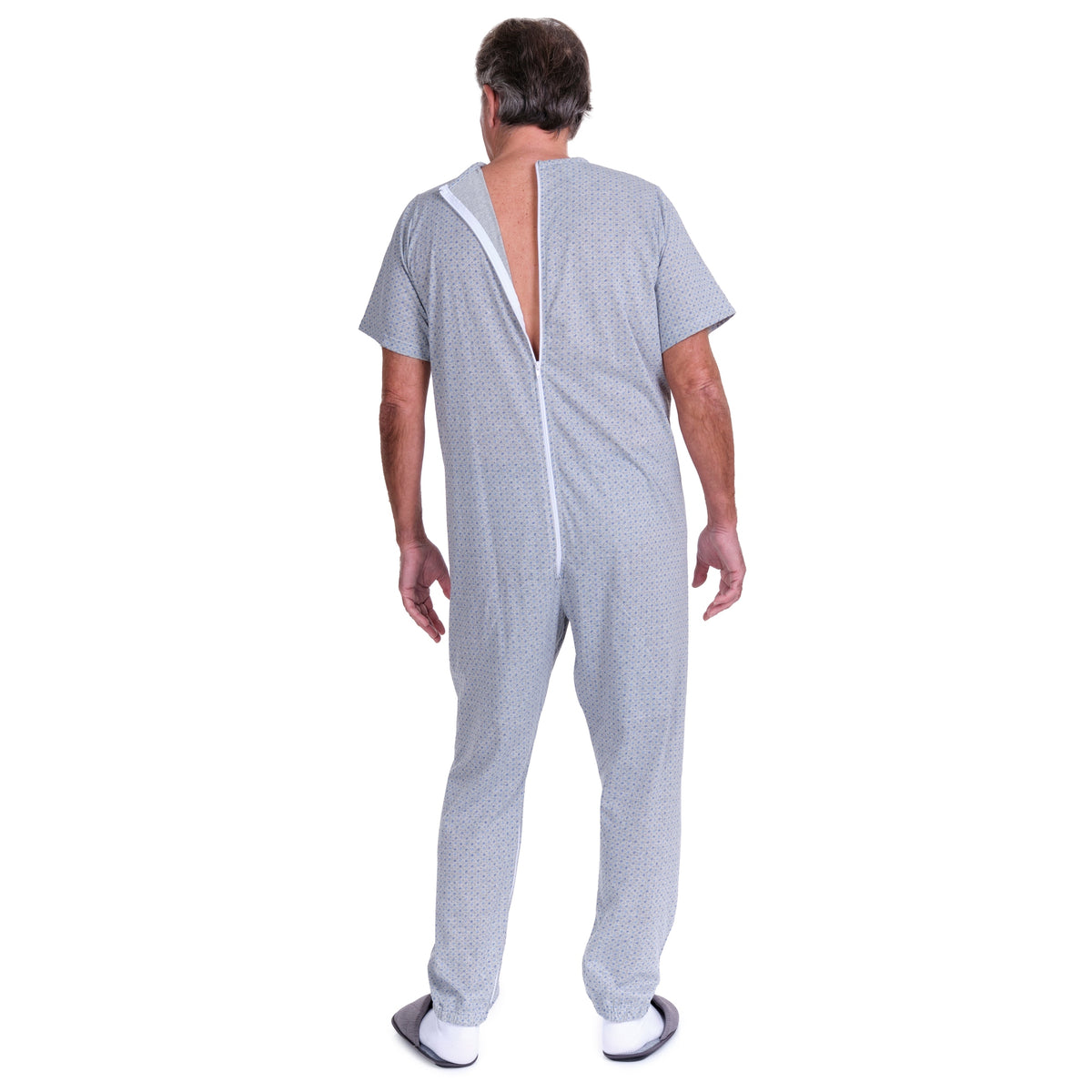 Ferrucci Comfort geriatric short-sleeved pyjamas with zippers inside the legs, made of cotton and polyester.