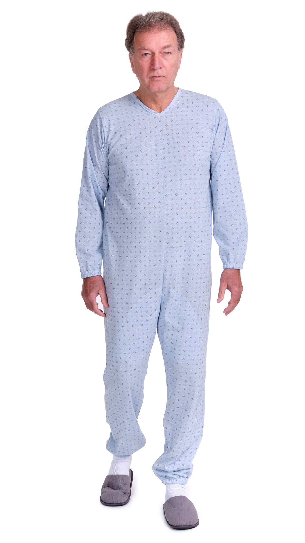 Light blue Ferrucci Comfort pyjamas onesie with long sleeves, two back zippers, cotton-polyester blend inner leg, size XS.