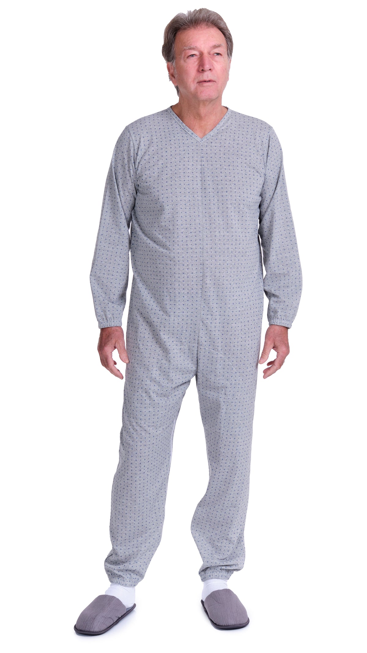 Light blue Ferrucci Comfort pyjamas onesie with long sleeves, two back zips, cotton/polyester blend, featuring anti-strip design.