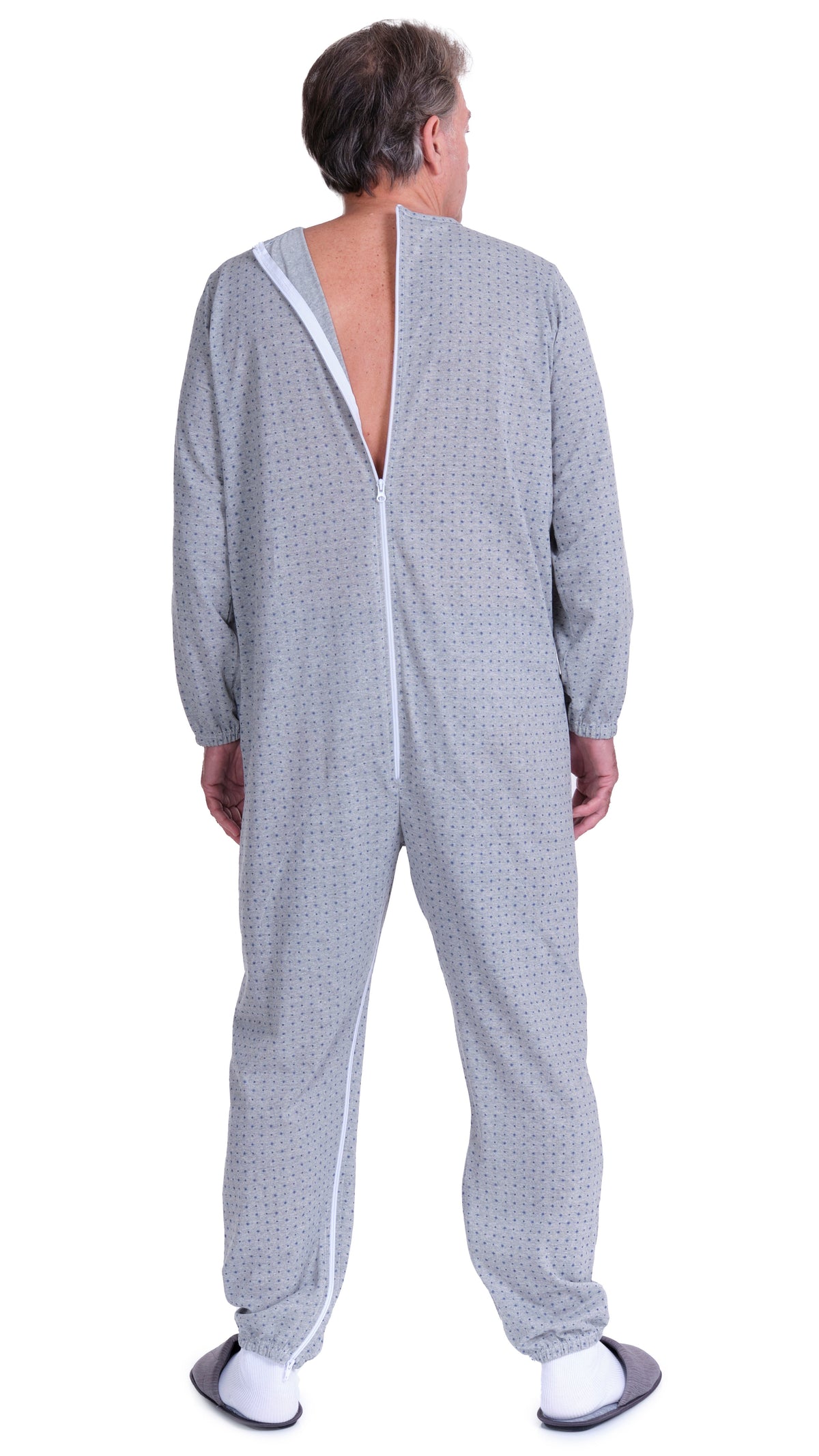 Light blue Ferrucci Comfort pyjamas onesie with long sleeves, two back zips, cotton-polyester blend, and inner leg for comfort.