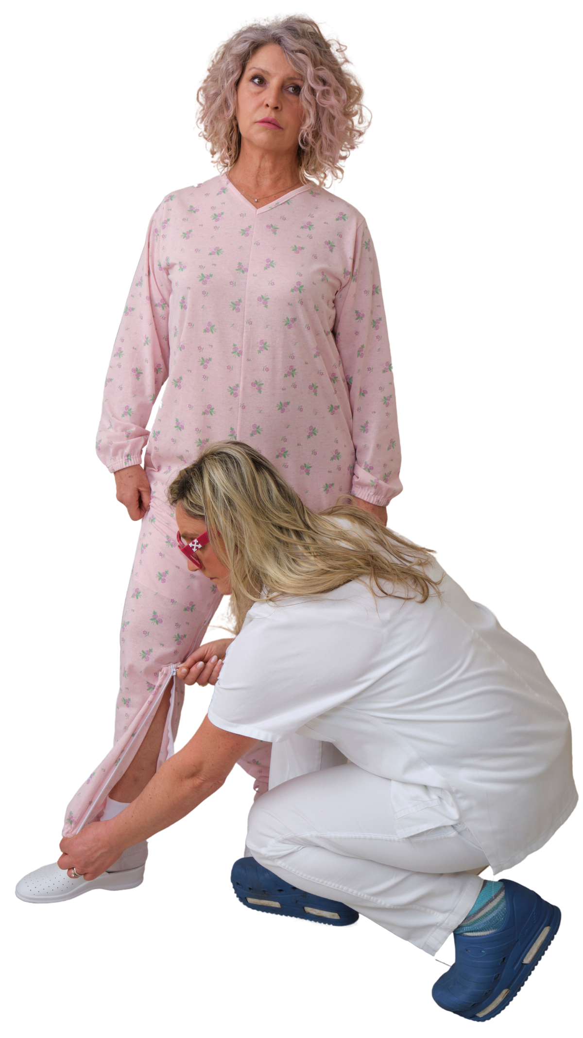 Light blue Ferrucci Comfort pyjamas onesie with long sleeves, two back zips, cotton-polyester blend, featuring anti-strip design.