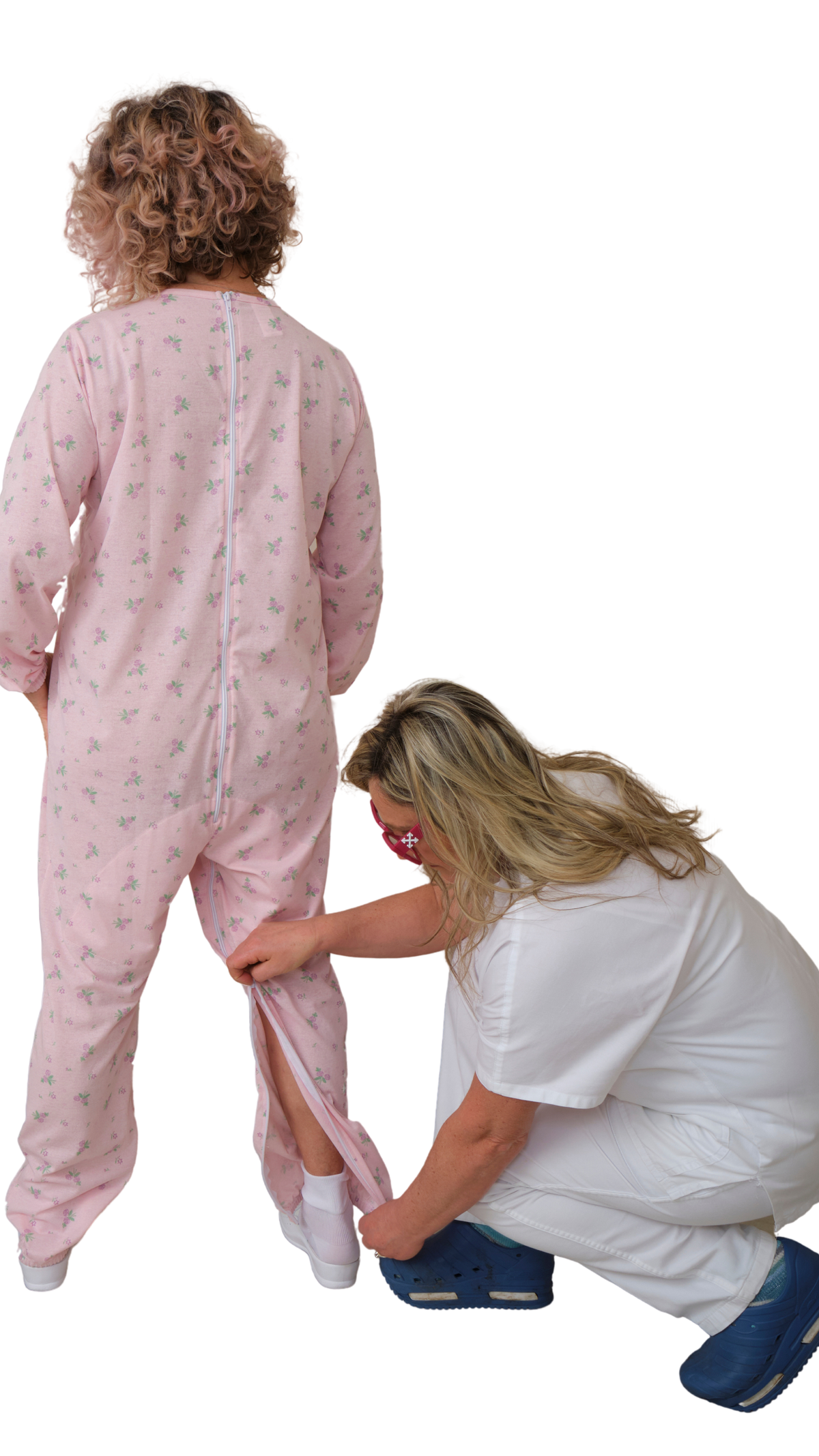 Light blue Ferrucci Comfort pyjamas onesie with long sleeves, two back zips, cotton/polyester blend, and inner leg for comfort.