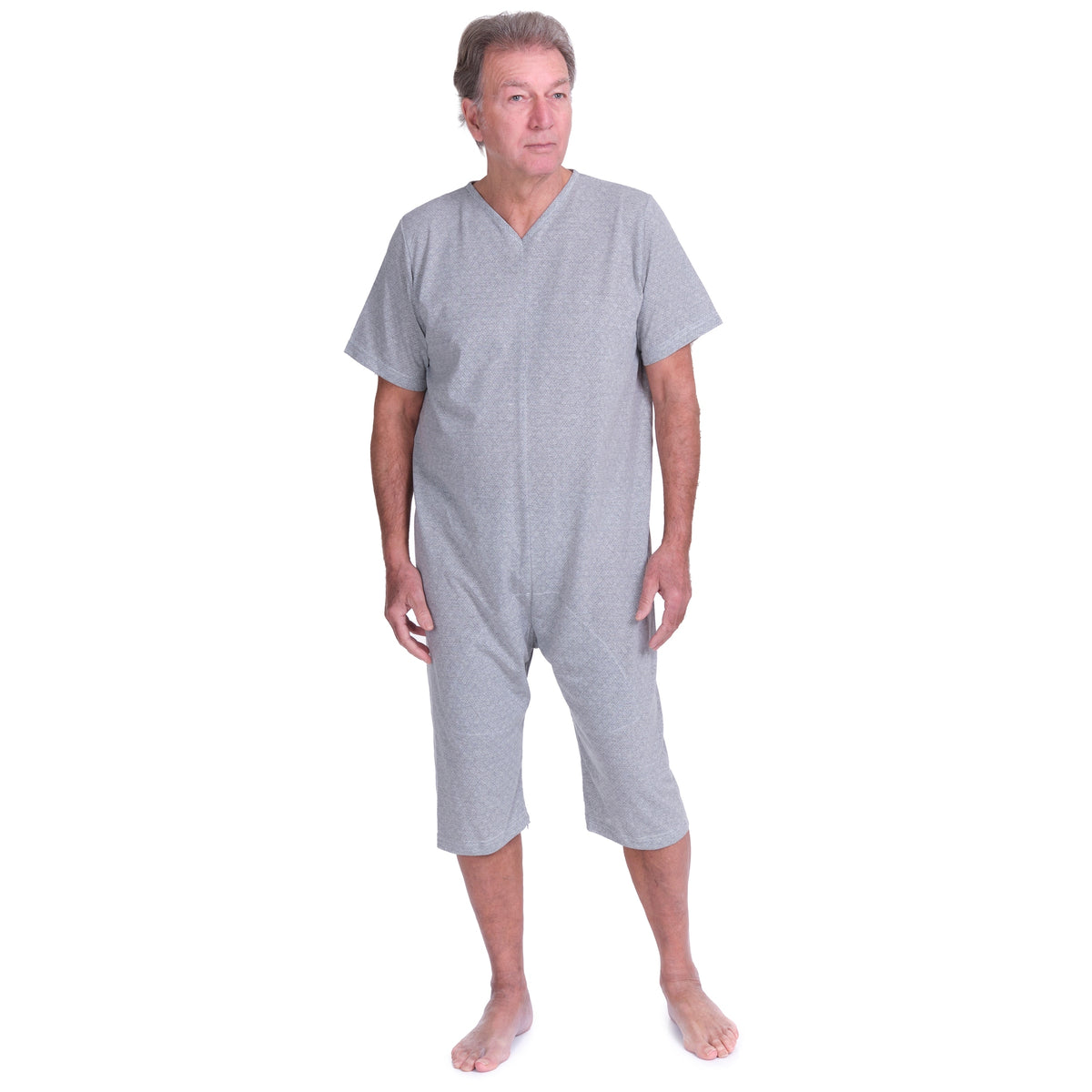Light blue Ferrucci Comfort short-sleeved pajamas and shorts set with two zips, made from cotton-polyester blend.