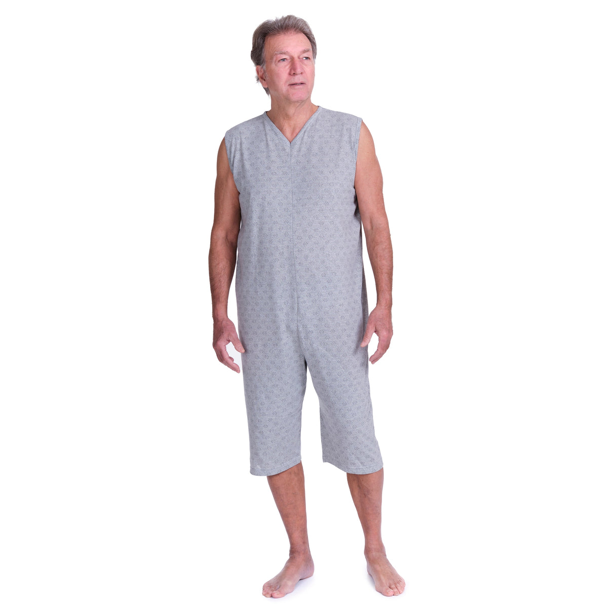 Light blue Ferrucci Comfort sleeveless medical pyjamas with shorts, back zip, cotton-polyester blend, suitable for healthcare wear.