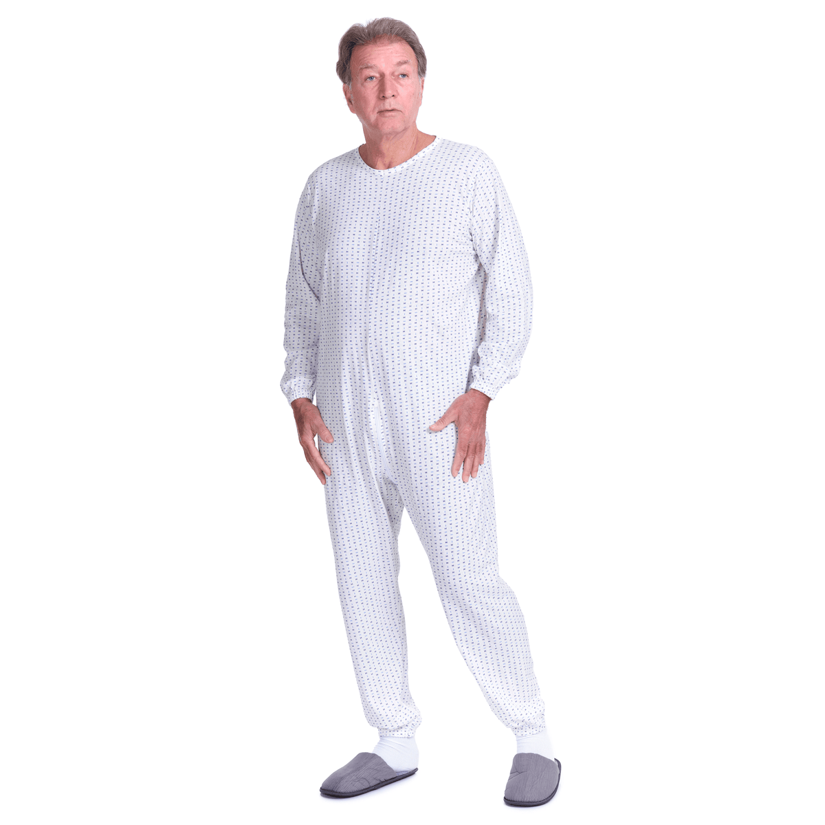 Ferrucci Comfort adaptive pyjamas for elderly, winter fleece, back zip design, anti-removal suit for Alzheimer patients, model 9017-F.