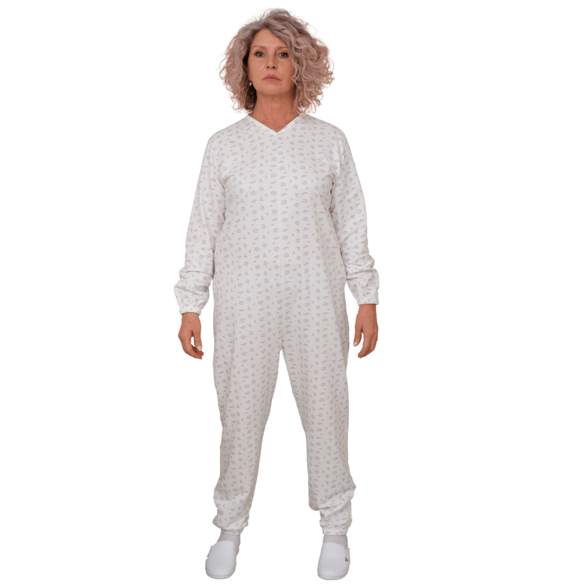 Ferrucci Comfort winter fleece pyjama suit with back fastening, single color, 100% cotton, designed for Alzheimer and dementia care.