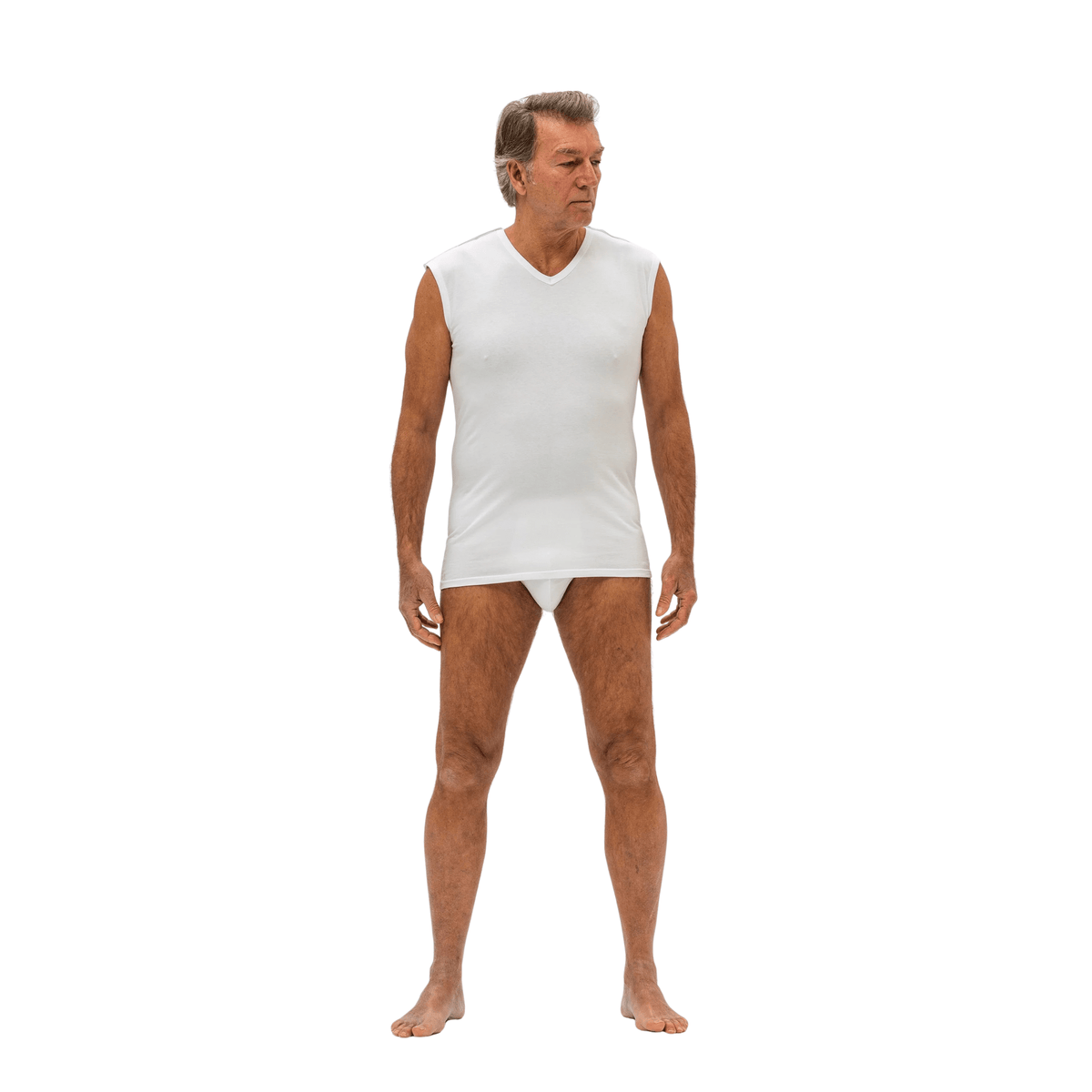Men's healthcare sleeveless jacket with side fastening by Ferrucci Comfort, lightweight and comfortable for medical or casual wear.