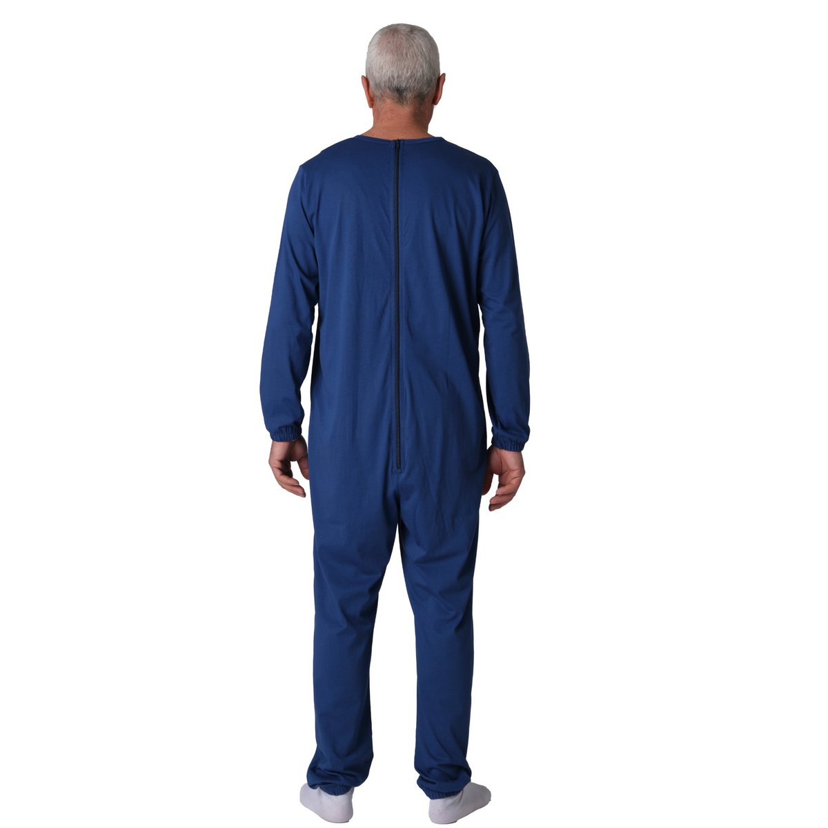 Ferrucci Comfort unisex cotton adaptive jumpsuit with back zipper, long sleeves and pants, ideal for elderly and dementia care.