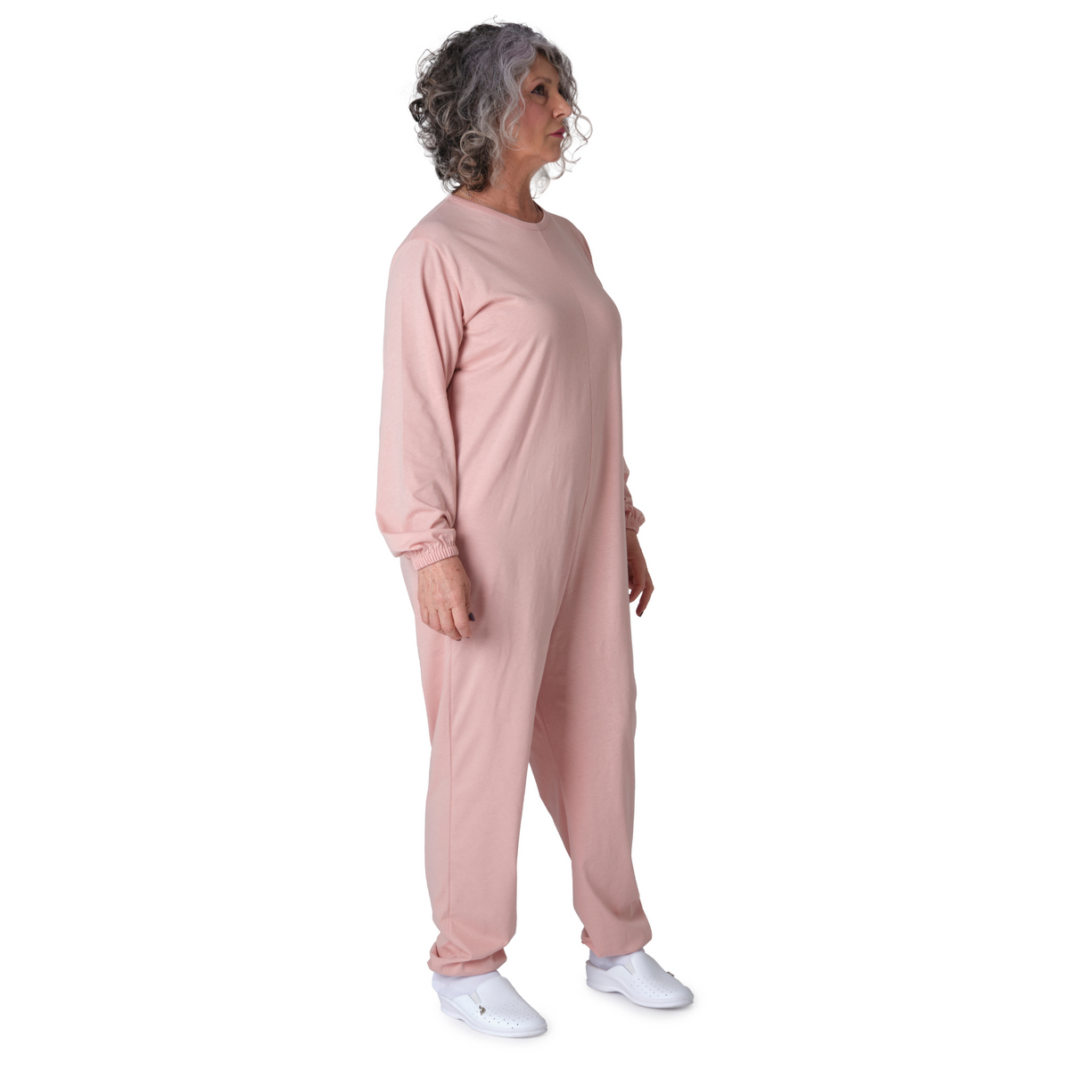Ferrucci Comfort unisex cotton back-zip jumpsuit with long sleeves and pants, ideal for elderly and dementia care.